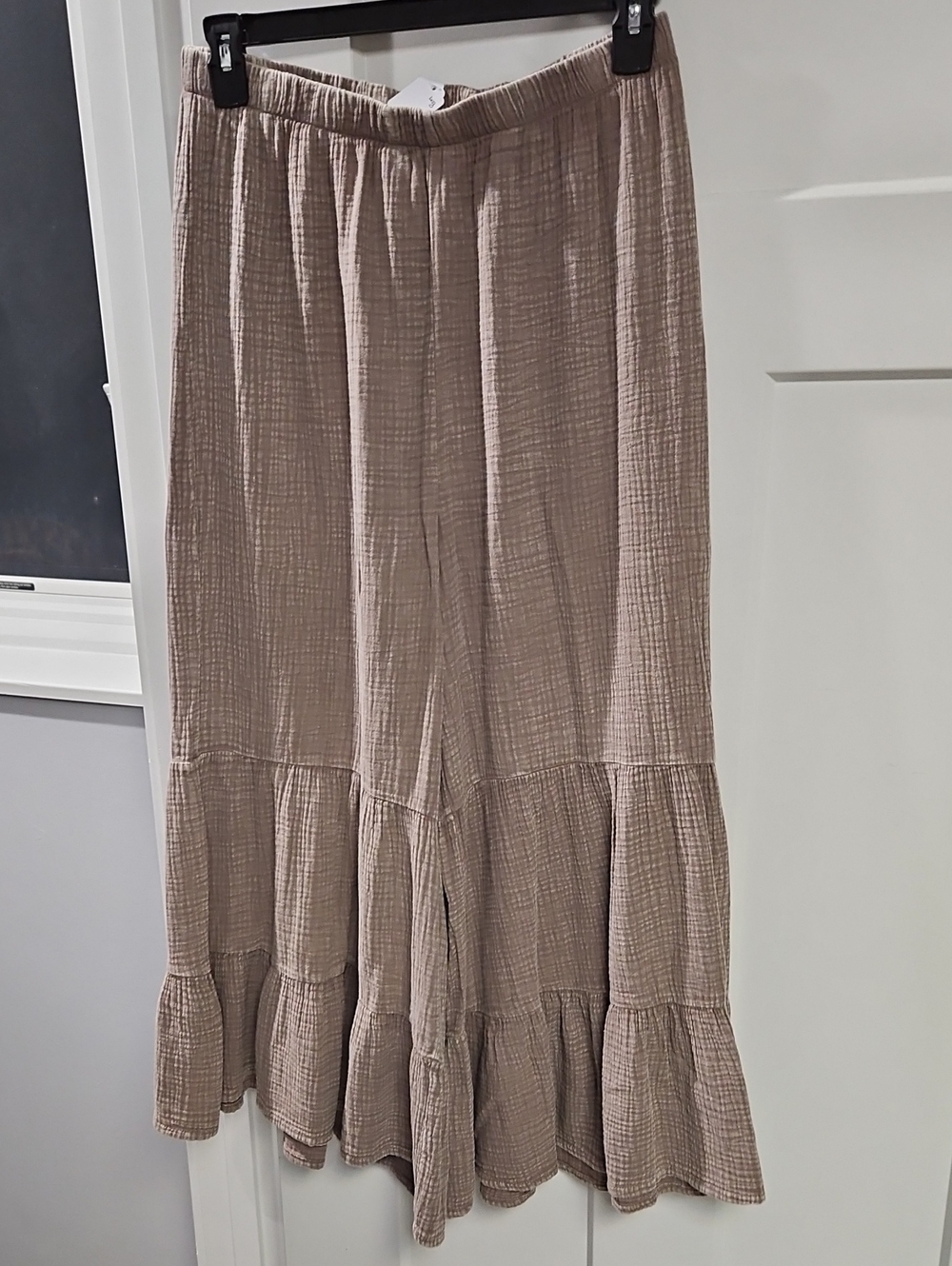 Wide Leg Tiered Pants in Taupe — Lightweight Gauze